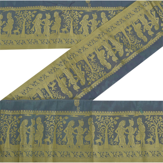 Sanskriti Vintage 1 Yard Sari Border Baluchari Trim Sewing Blue Craft Lace