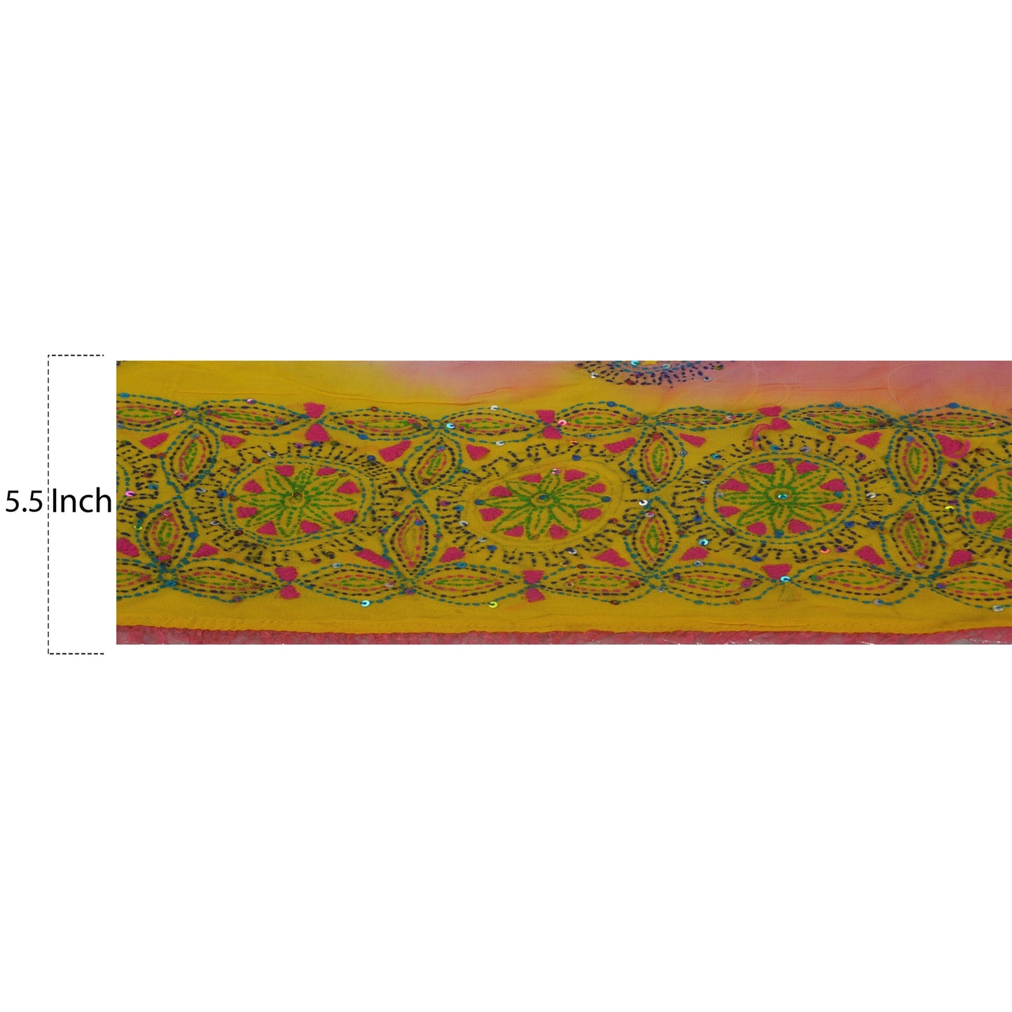 Sanskriti Vintage 1 YD Kantha Sari Border Hand Beaded Trim Sewing Yellow Lace