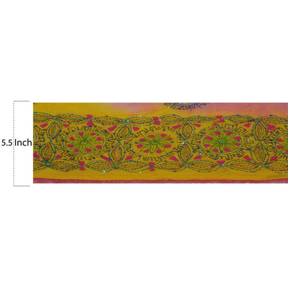 Sanskriti Vintage 1 YD Kantha Sari Border Hand Beaded Trim Sewing Yellow Lace