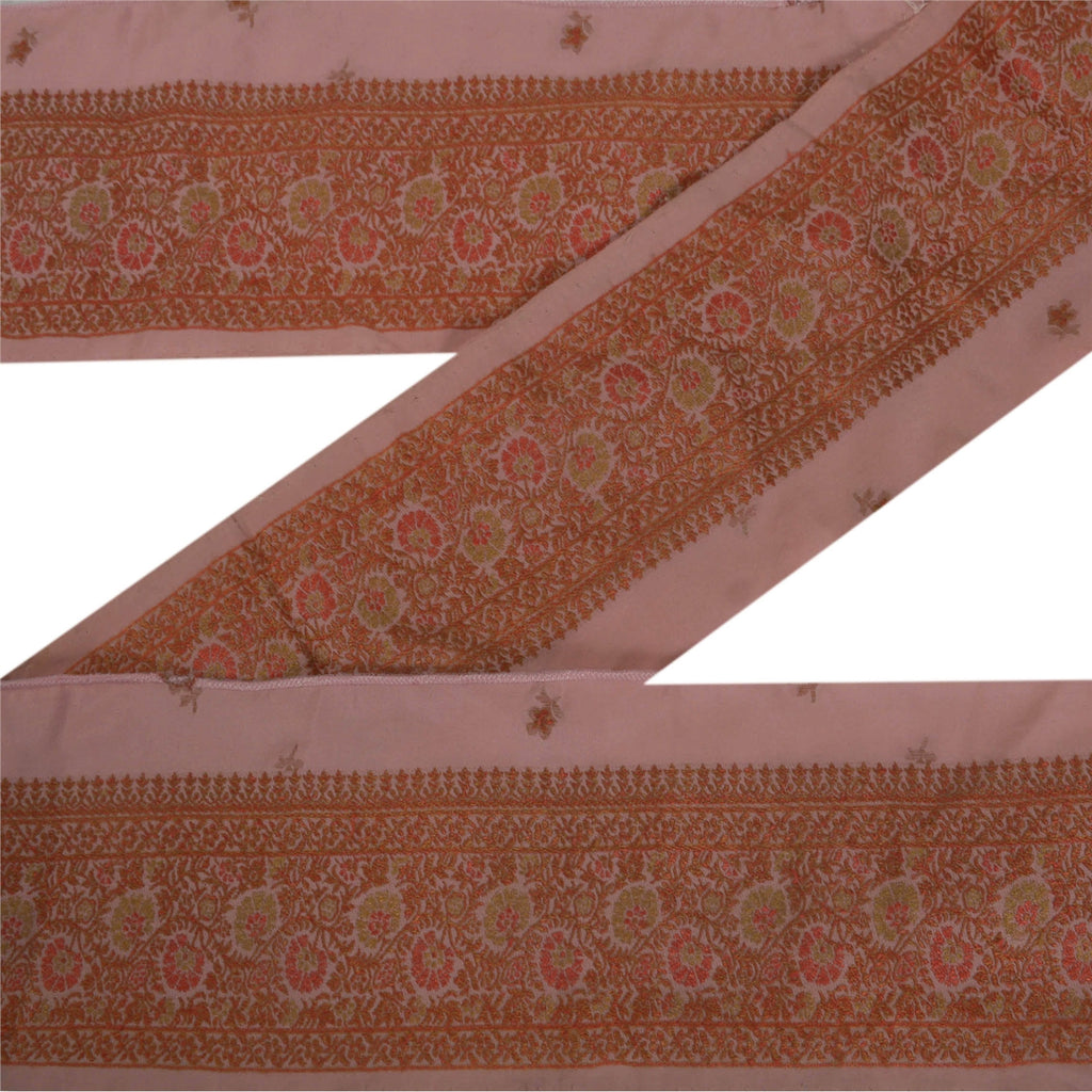 Sanskriti Vintage 1 YD Sari Border Antique Woven Trim Sewing Pink Craft Lace 3"W