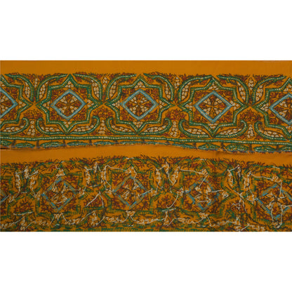 Sanskriti Vintage 1 Yd Sari Border Antique Hand Embroidered Suzni Orange Lace