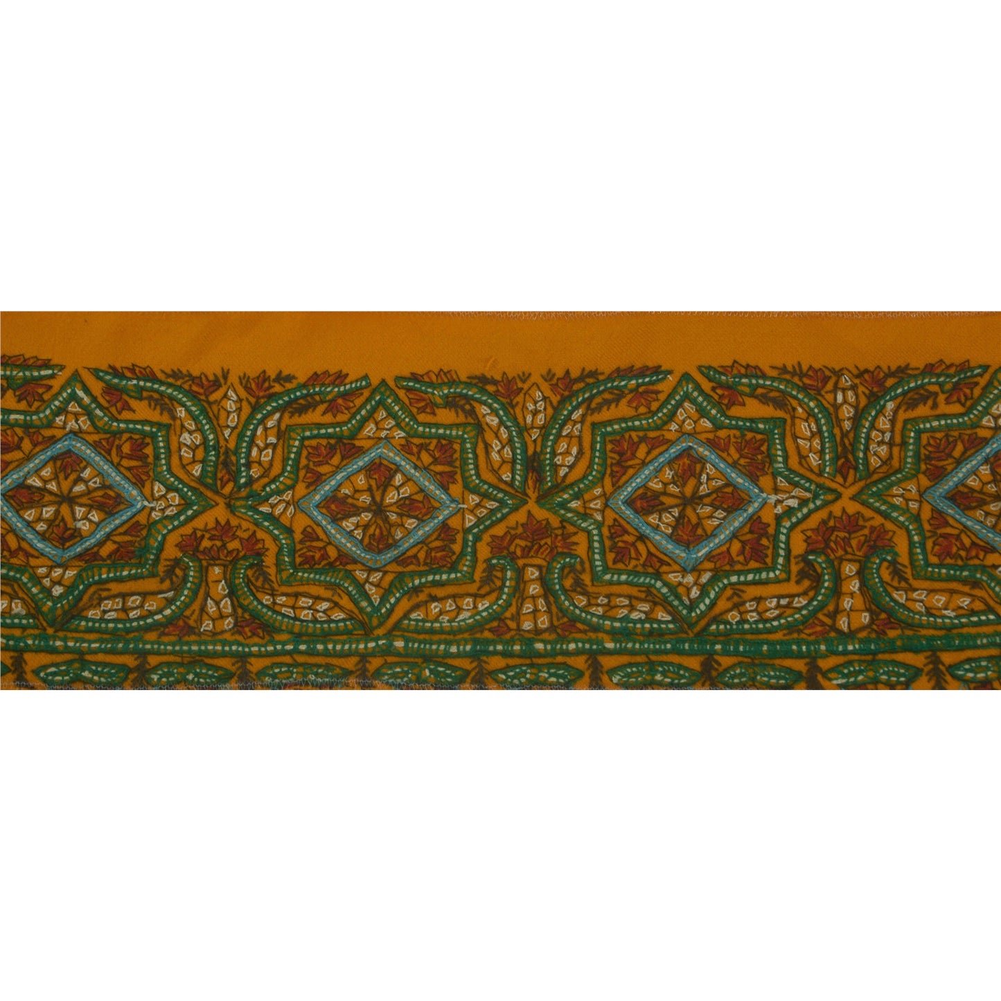 Sanskriti Vintage 1 Yd Sari Border Antique Hand Embroidered Suzni Orange Lace