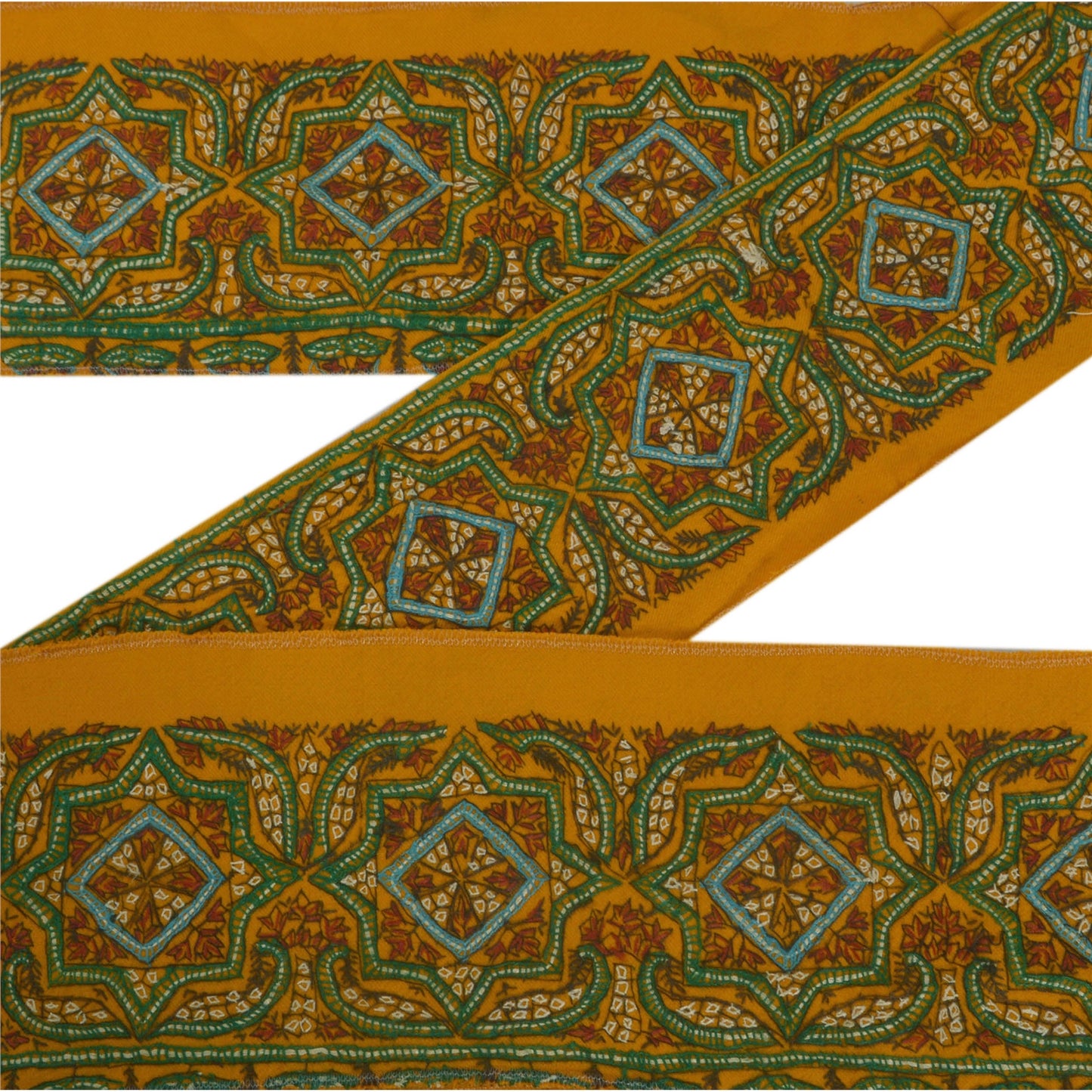 Sanskriti Vintage 1 Yd Sari Border Antique Hand Embroidered Suzni Orange Lace