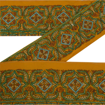 Sanskriti Vintage 1 Yd Sari Border Antique Hand Embroidered Suzni Orange Lace