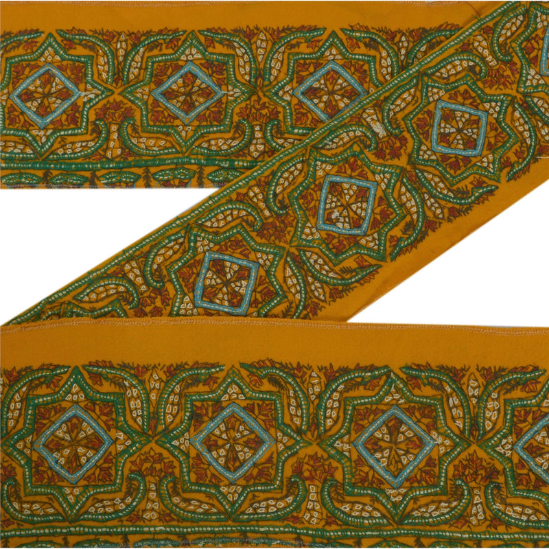 Sanskriti Vintage 1 Yd Sari Kant Antik Håndbroderet Suzni Orange Blonde