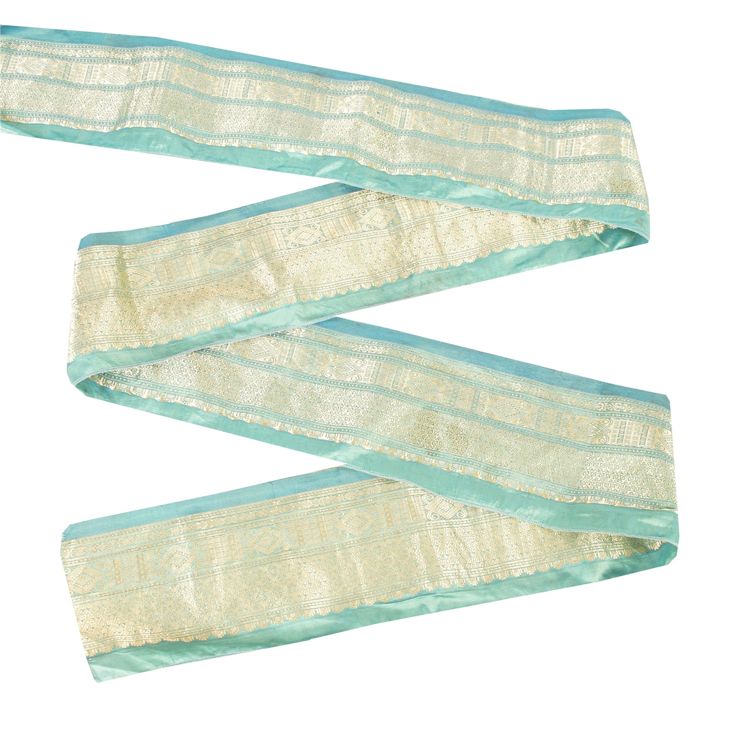 Sanskriti Vintage 1 YD Sari Border Woven Brocade Trim Sewing Craft Blue 4W Lace