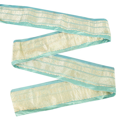 Sanskriti Vintage 1 YD Sari Border Woven Brocade Trim Sewing Craft Blue 4W Lace