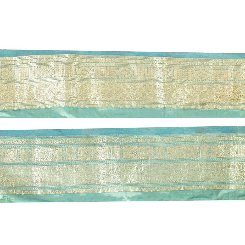 Sanskriti Vintage 1 YD Sari Border Woven Brocade Trim Sewing Craft Blue 4W Lace
