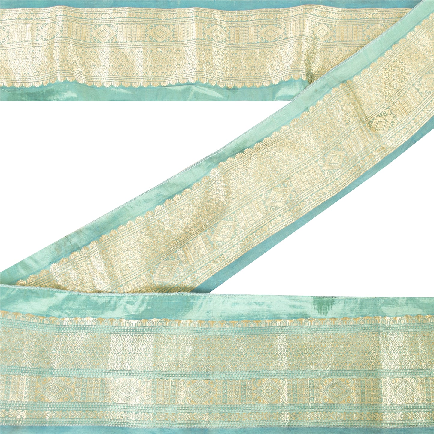 Sanskriti Vintage 1 YD Sari Border Woven Brocade Trim Sewing Craft Blue 4W Lace