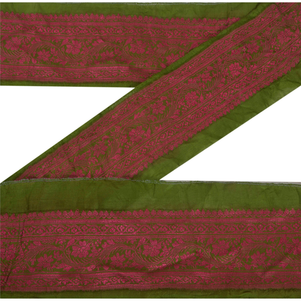Sanskriti Vintage 1 Yd Sari Border Indian Woven Trim Sewing Green Craft Lace