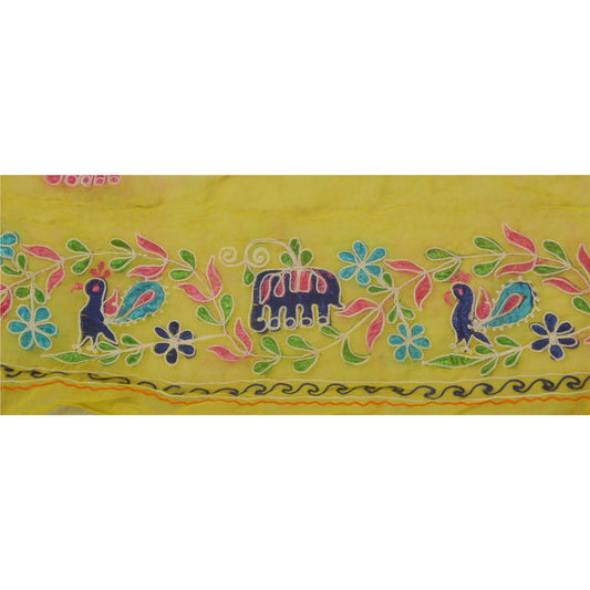 Санскрити Винтаж 1 ярд сари кайма антикварная вышитая швейная ручная работа желтое кружево