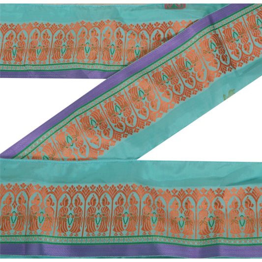 Sanskriti Vintage 1 Yd Sari Border Woven Trim Sewing Turquoise Craft Lace