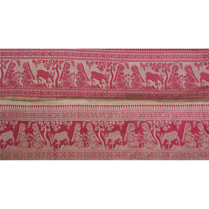 Sanskriti Vintage 1Yd Sari Border Antique Woven Baluchari Trim Sewing Cream Lace