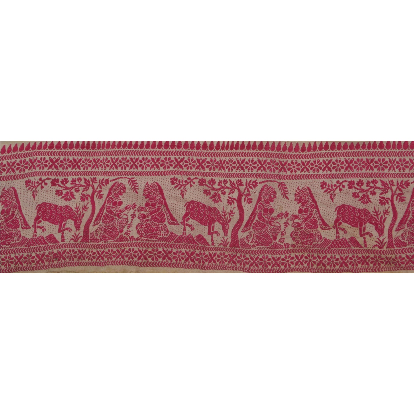 Sanskriti Vintage 1Yd Sari Border Antique Woven Baluchari Trim Sewing Cream Lace