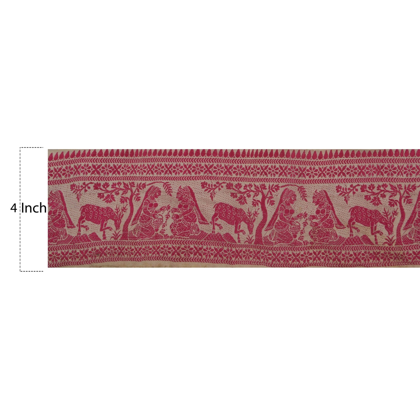 Sanskriti Vintage 1Yd Sari Border Antique Woven Baluchari Trim Sewing Cream Lace