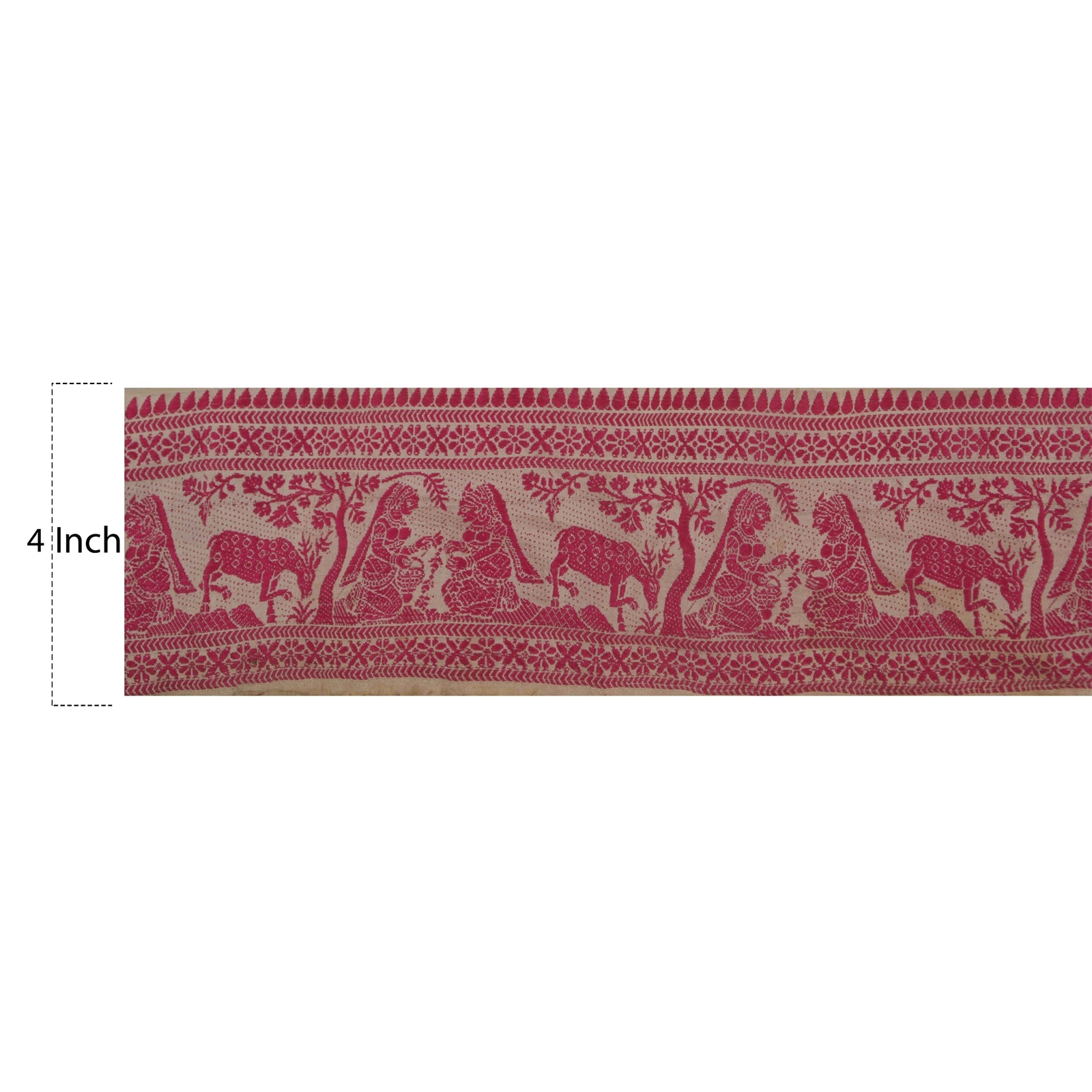 Sanskriti Vintage 1Yd Sari Border Antique Woven Baluchari Trim Sewing Cream Lace