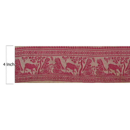 Sanskriti Vintage 1Yd Sari Border Antique Woven Baluchari Trim Sewing Cream Lace