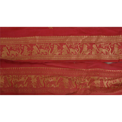 Sanskriti Vintage 1 YD Sari Border 3.7W Woven Baluchari Trim Sewing Red SilkLace