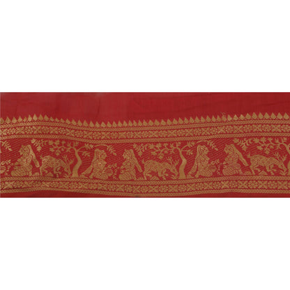 Sanskriti Vintage 1 YD Sari Border 3.7W Woven Baluchari Trim Sewing Red SilkLace