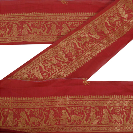Sanskriti Vintage 1 YD Sari Border 3.7W Woven Baluchari Trim Sewing Red SilkLace