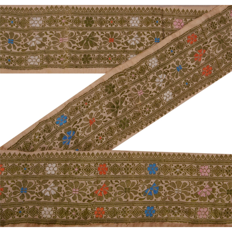 Sanskriti Vintage 1 Yd Sari Border Antique Woven Trim Sewing Cream Craft Lace