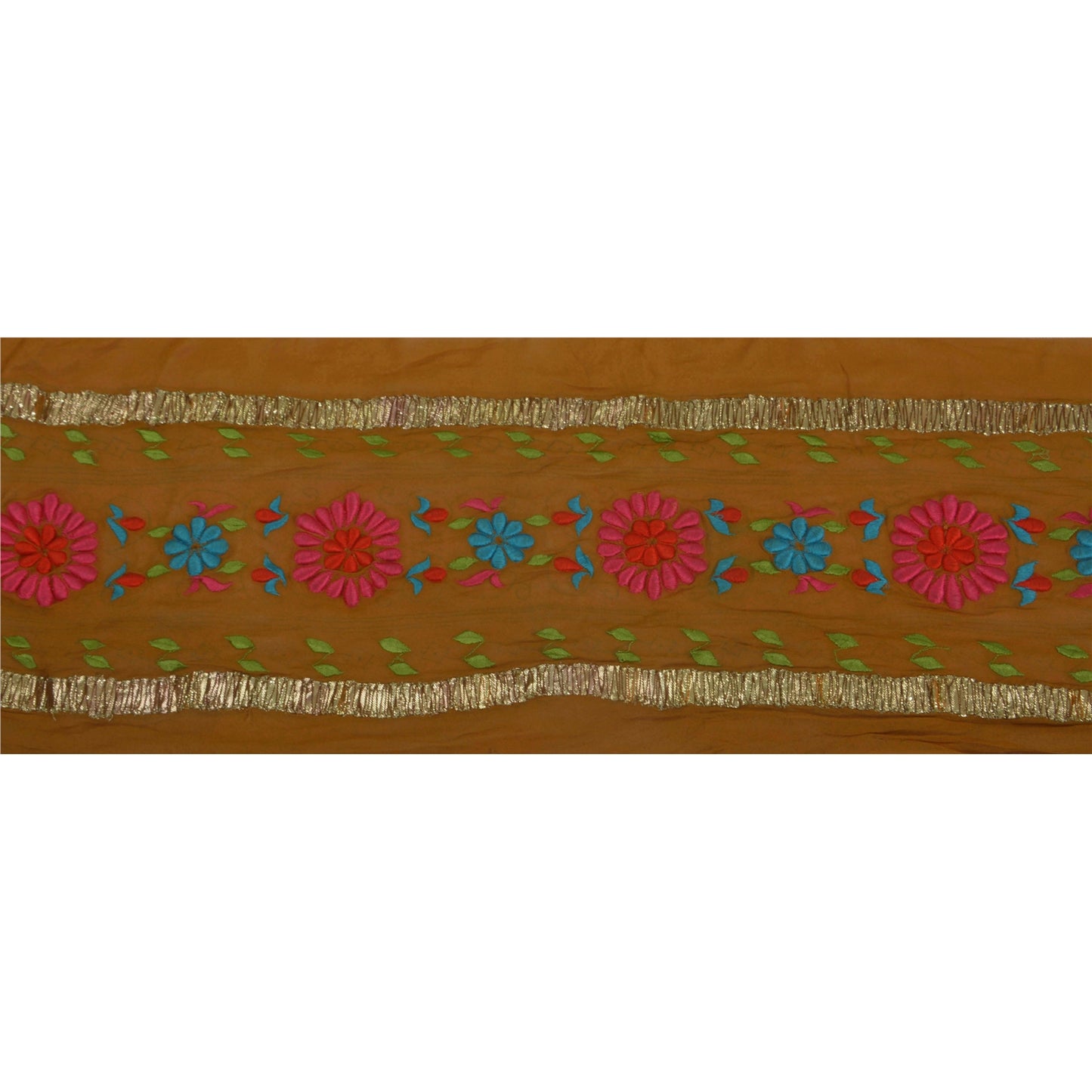 Sanskriti Vintage Sari Border Craft Green Trim Embroidered Sewing Gota 1Yd Lace