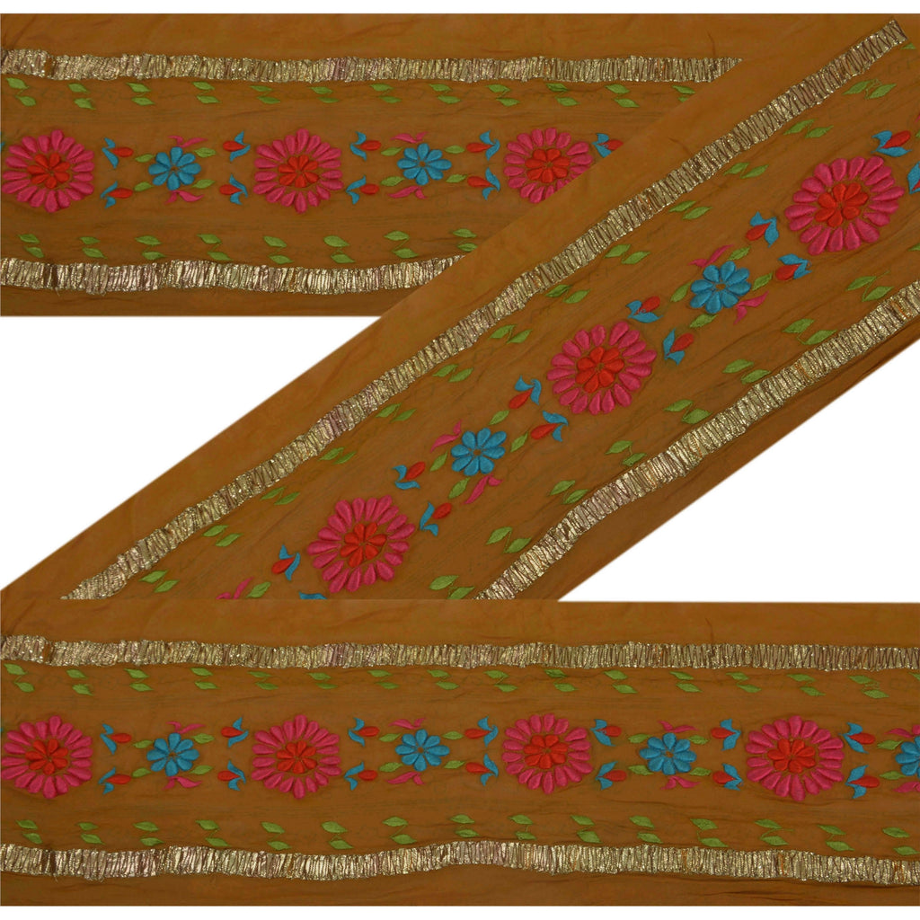 Sanskriti Vintage Sari Border Craft Green Trim Embroidered Sewing Gota 1Yd Lace