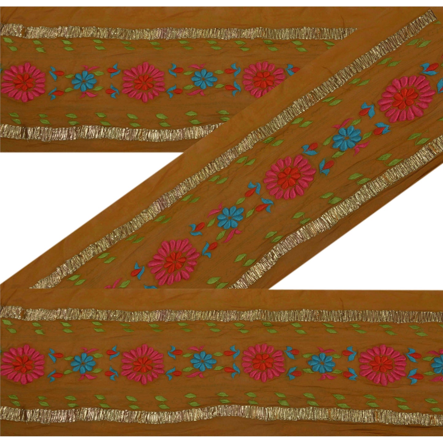 Sanskriti Vintage Sari Border Craft Green Trim Embroidered Sewing Gota 1Yd Lace