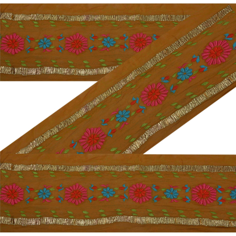 Sanskriti Vintage Sareees/Sari Border Craft Green Georgette Trim Embroidered Sewing Gota 1Yd Lace