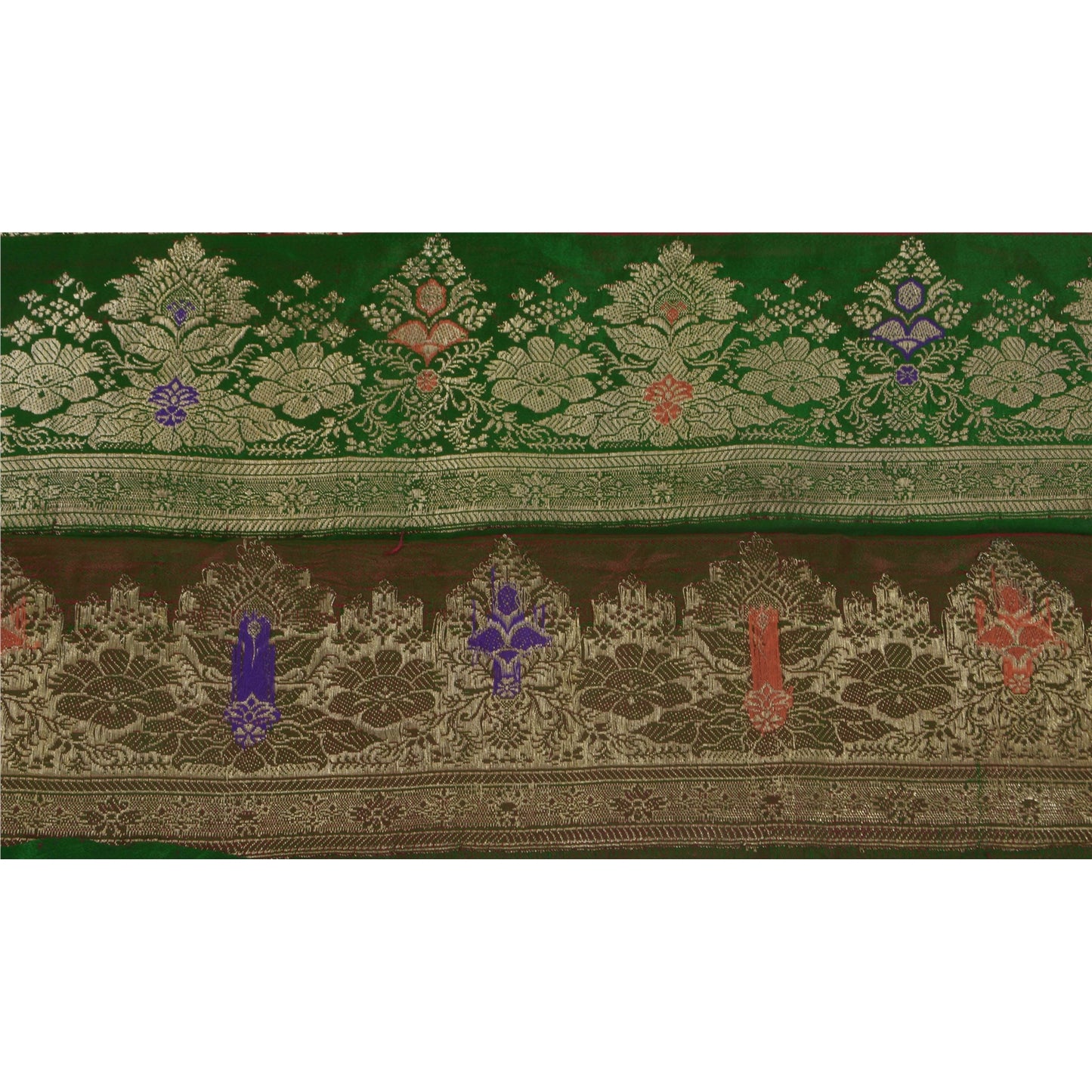 Sanskriti Vintage Green Sari Border Woven Brocade Craft Trim 1 Yard Sewing Lace