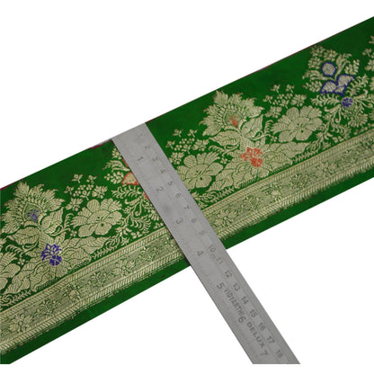Sanskriti Vintage Green Sari Border Woven Brocade Craft Trim 1 Yard Sewing Lace