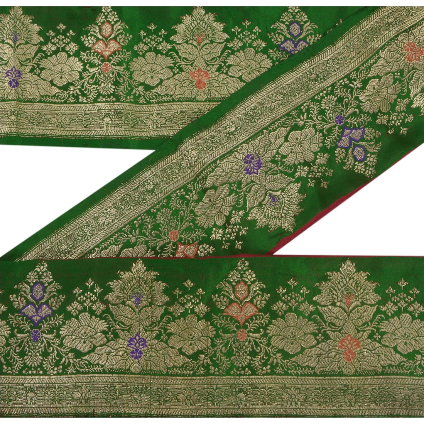 Sanskriti Vintage Green Sari Border Woven Brocade Craft Trim 1 Yard Sewing Lace