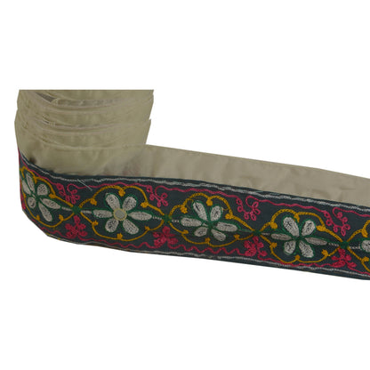 Sanskriti Vintage Ari Work Sari Border Craft Cream Trim Hand Embroided 1Yd Lace