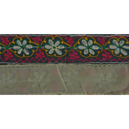 Sanskriti Vintage Ari Work Sari Border Craft Cream Trim Hand Embroided 1Yd Lace