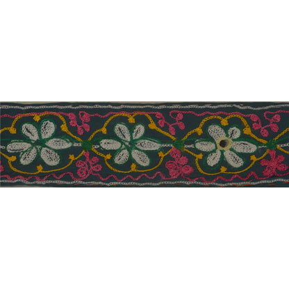 Sanskriti Vintage Ari Work Sari Border Craft Cream Trim Hand Embroided 1Yd Lace