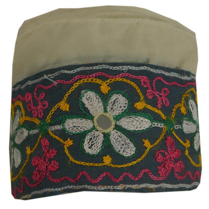 Sanskriti Vintage Ari Work Sari Border Craft Cream Trim Hand Embroided 1Yd Lace