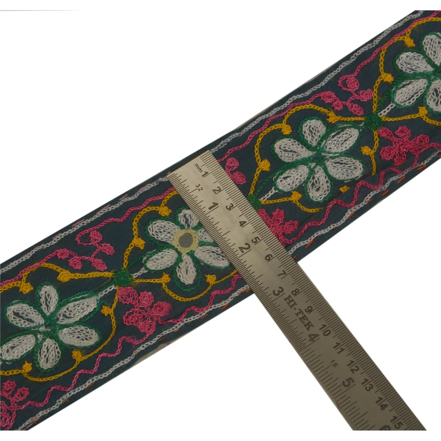 Sanskriti Vintage Ari Work Sari Border Craft Cream Trim Hand Embroided 1Yd Lace