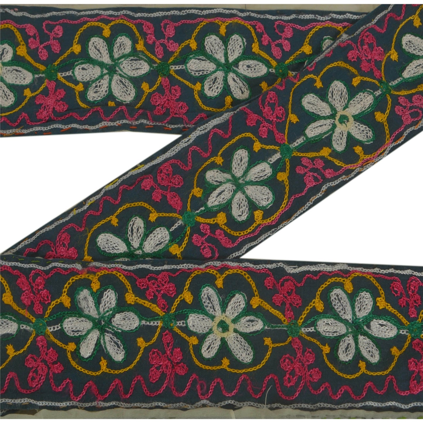 Sanskriti Vintage Ari Work Sari Border Craft Cream Trim Hand Embroided 1Yd Lace