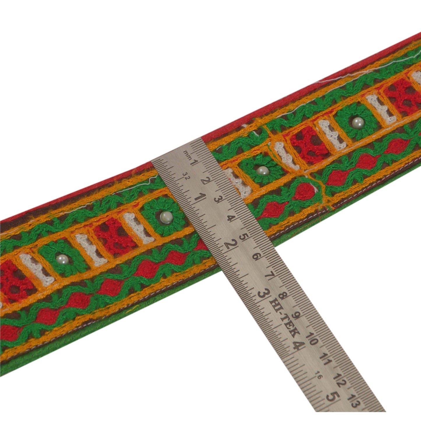 Sanskriti Vintage Sari Border Indian Craft Trim Hand Beaded Sewing 1 YARD Lace