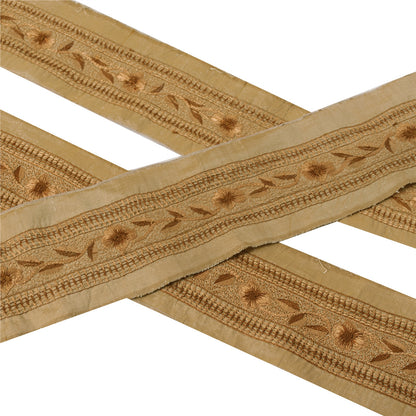 Sanskriti Vintage Sari Border Craft Brown Trim Hand Embroidered Sewing Lace 1 YD