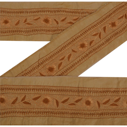 Sanskriti Vintage Sari Border Craft Brown Trim Hand Embroidered Sewing Lace 1 YD
