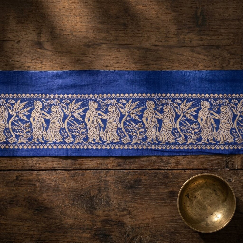 Sanskriti Vintage 1YD 4"W Sari Border Blue Pure Cotton Baluchari WovenCraft Lace