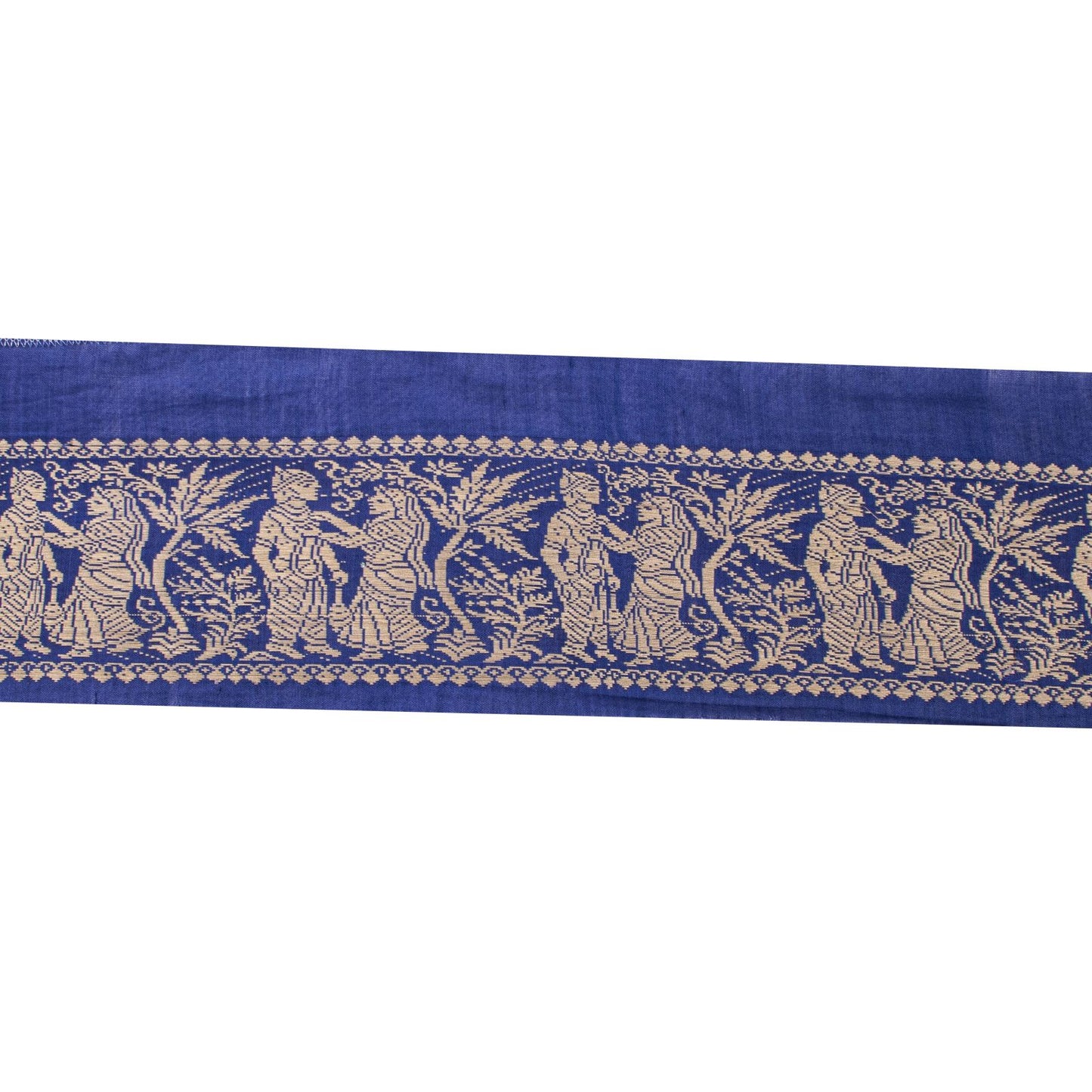 Sanskriti Vintage 1YD 4"W Sari Border Blue Pure Cotton Baluchari WovenCraft Lace