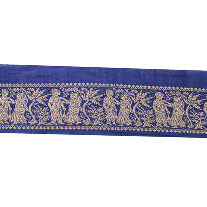 Sanskriti Vintage 1YD 4"W Sari Border Blue Pure Cotton Baluchari WovenCraft Lace