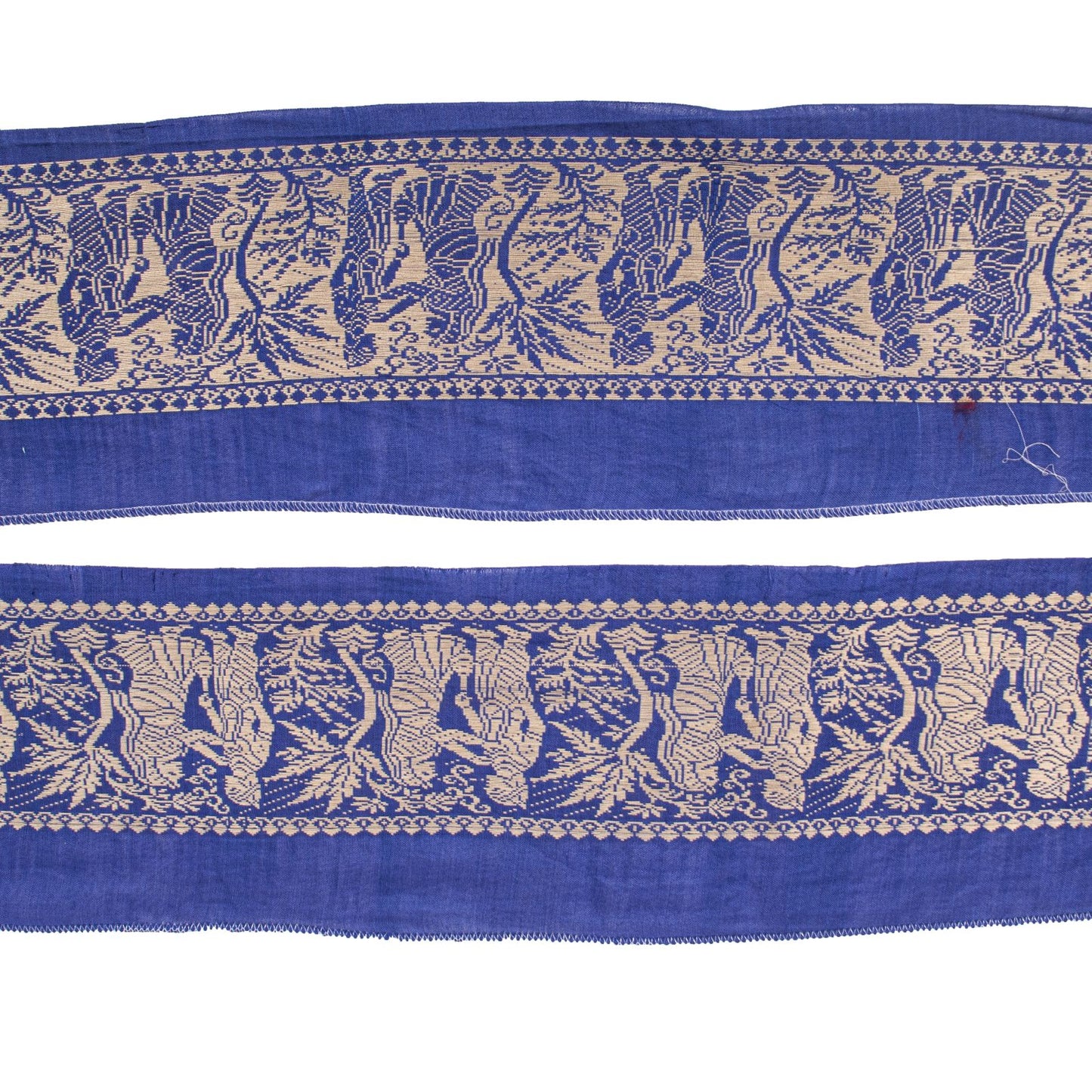 Sanskriti Vintage 1YD 4"W Sari Border Blue Pure Cotton Baluchari WovenCraft Lace
