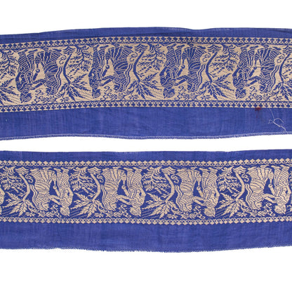 Sanskriti Vintage 1YD 4"W Sari Border Blue Pure Cotton Baluchari WovenCraft Lace