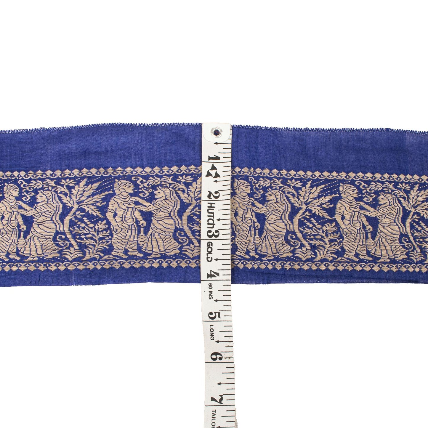 Sanskriti Vintage 1YD 4"W Sari Border Blue Pure Cotton Baluchari WovenCraft Lace