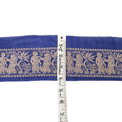 Sanskriti Vintage 1YD 4"W Sari Border Blue Pure Cotton Baluchari WovenCraft Lace
