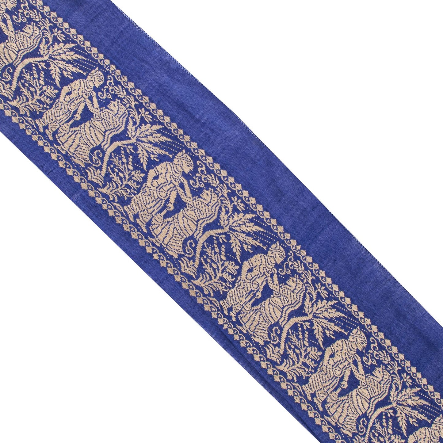Sanskriti Vintage 1YD 4"W Sari Border Blue Pure Cotton Baluchari WovenCraft Lace