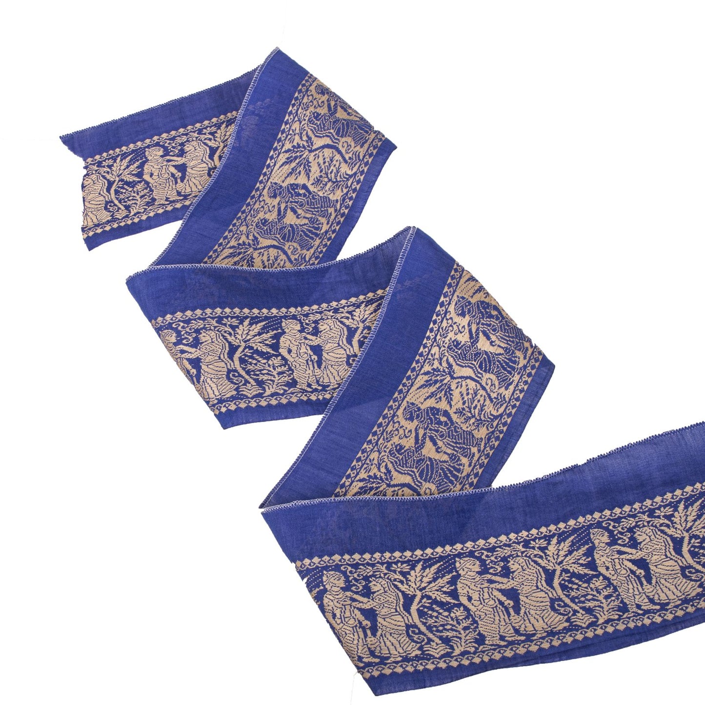 Sanskriti Vintage 1YD 4"W Sari Border Blue Pure Cotton Baluchari WovenCraft Lace